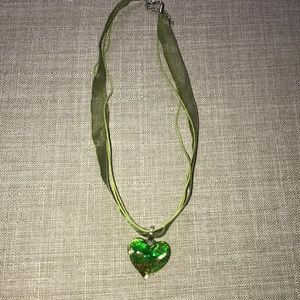 Green glass heart necklace